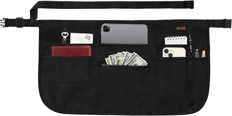 BOHARERS Black Waitress Apron 7 Pockets Server Apron with Buckle Closure & Zippered Money Pouch Stain Resistant - Image 1